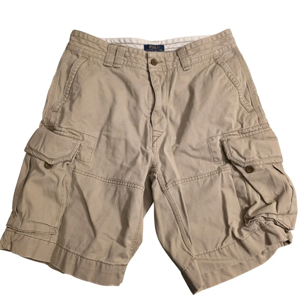 Polo Ralph Lauren Mens Classic Chino Cargo Shorts Tan Khaki Size 33 Utility